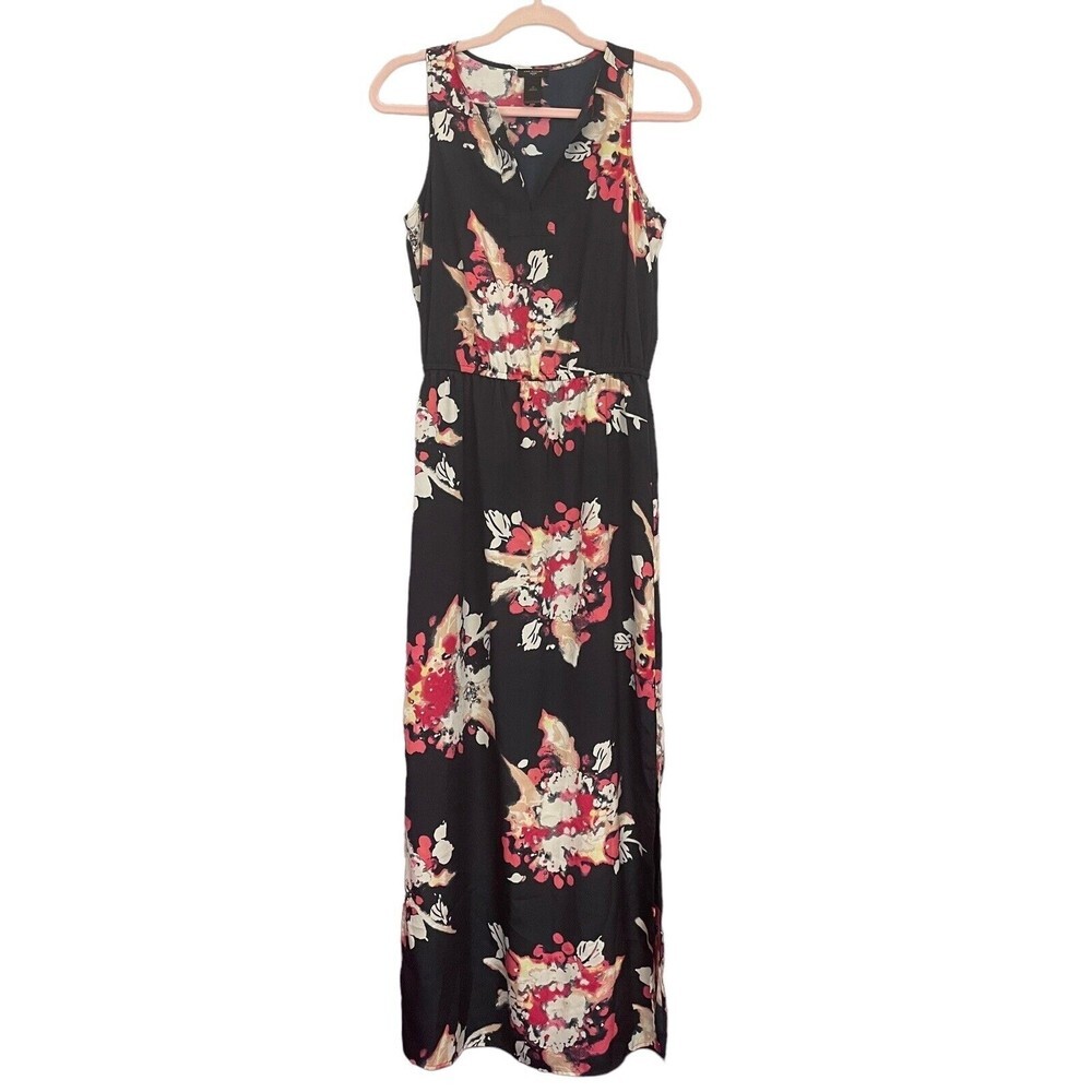 Ann Taylor Petite Sleeveless V Neck Elastic Waist Split Hem Floral Maxi Dress SP